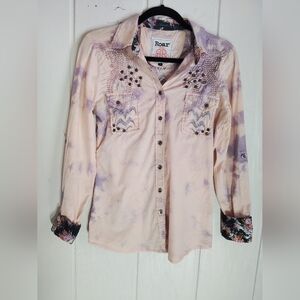 LIKE NEW!! ROAR, Tie-Dye, Embellished Button Down Shirt. Size M
